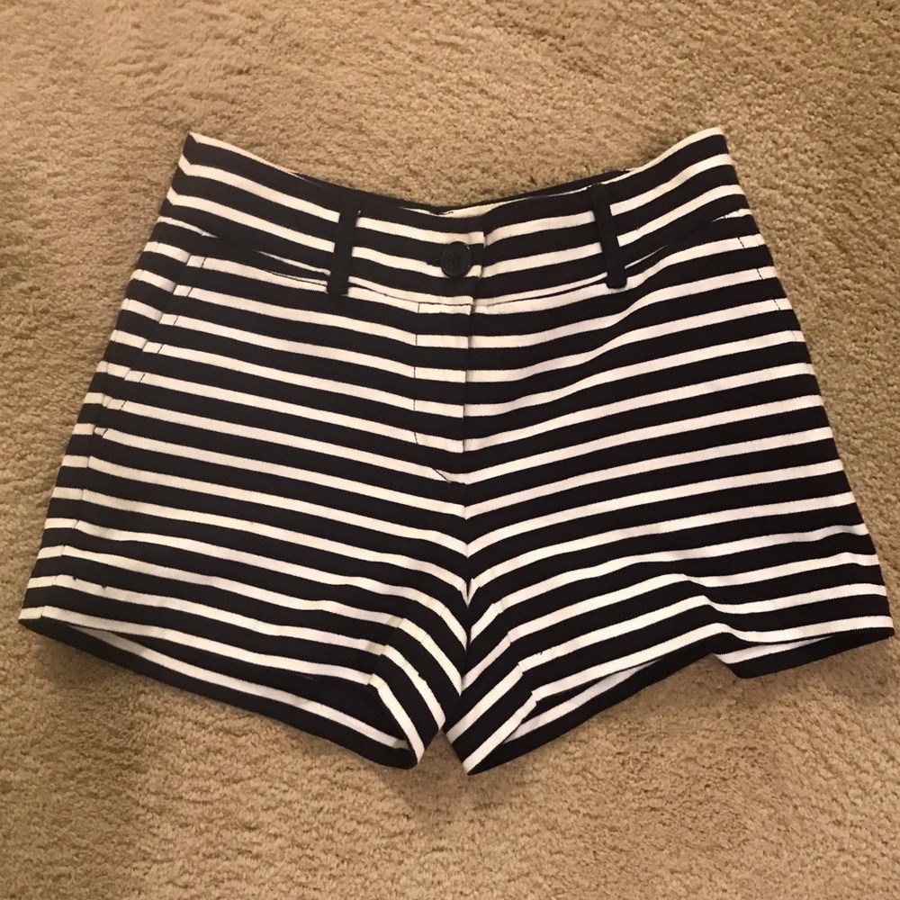 The Loft navy and white striped shorts
